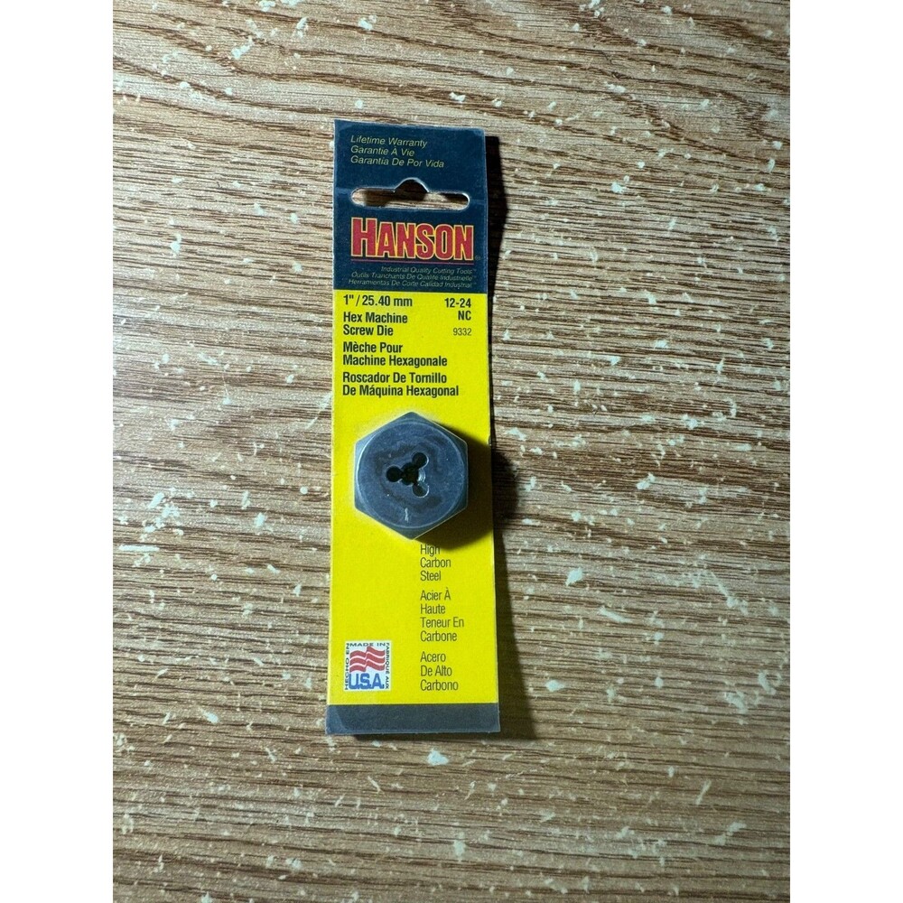 Hanson 1"/25.40Mm Hex Machine Screw Die 12-24 Nc #9332 On Card